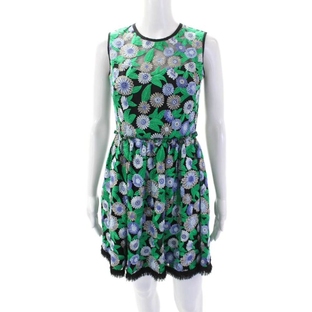 Shoshanna Midnight Womens Embroidered Floral Sleeveless Dress Green Size 0